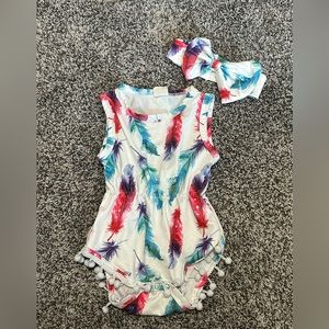 Little girl out for romper with matching headband